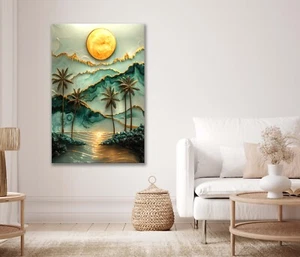 Painting Of a Sunset Beach & Palm Trees Canvas Unframed or Poster Print Wall Art - Bild 1 von 3