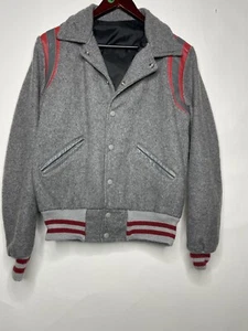 Giacca vintage lana Letterman Varsity taglia media grigio rosso anni 80 90 - Foto 1 di 7