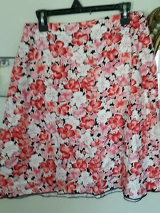 Womens Size Large P Notations Pink Black & White Floral Skirt - Picture 1 of 4