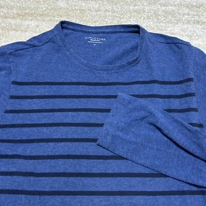 Structure Mens Long Sleeve T-Shirt Slim Fit Blue Black Stripes Medium Cotton - Picture 1 of 9