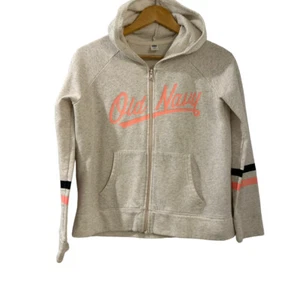 Old Navy Hoodie Jacket Girl's Size XL 12 14 Beige Logo Ful Zip with Hood Pockets - Picture 1 of 7