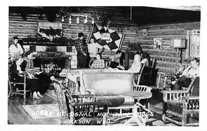 Postal Signal Mountain Lodge Lobby View Jackson, WY De Colección Años 50 RPPC - Imagen 1 de 2