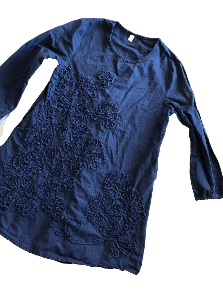 Túnica Bordada Floral Vestido Repujado Azul Marino Dependiendo del Horizon - L Foto 1 de 4