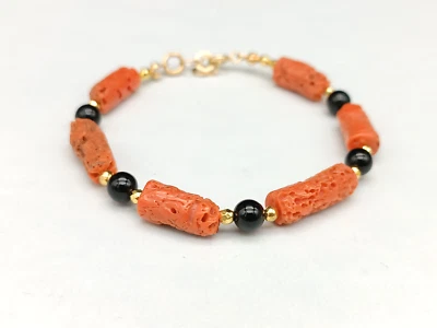 Bracciale corallo rosso di Sardegna naturale autentico argento 925 onice nero - Immagine 1 di 4