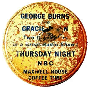 Vintage Maxwell House Coffee Tin Lid George Burns Advertising NBC TV Radio Show - Picture 1 of 2
