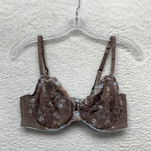 Fayreform Bra 38D Brown Blue Floral Mesh Underwire Coquette Boho Fairy Grunge - Picture 1 of 7