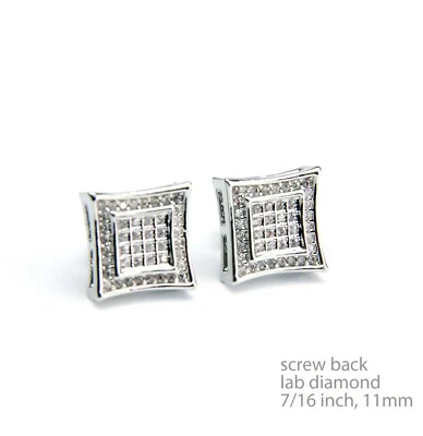 Brincos de pipa quadrada folheados a prata gelada hip hop 11 mm parafuso traseiro BE 002 S - Imagem 1 de 4