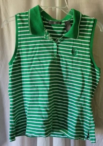 Women's Liz Claiborne Petite Medium Shirt Green and White Stripe Sleeveless Nice - Picture 1 of 5