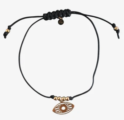 NEW 14kt GOLD Italy EVIL EYE Adjustable String Cord Bracelet OS - Image 1 of 4