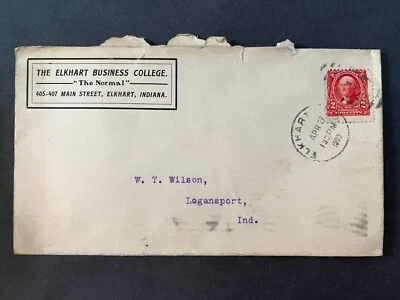 1903 The Elkhart Business College Elkhart Indiana Logansport Duplex Cancel Cover - Image 1 of 2