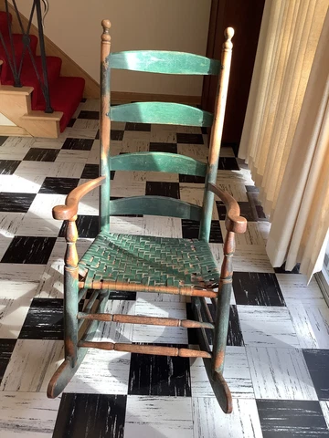 Original antique Pleasant Hill Community Shaker blue-grn. painted rocking chair Cover