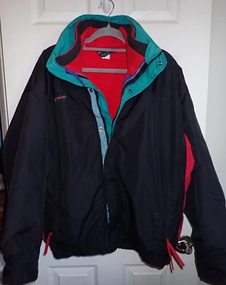Vintage 90s Columbia Men's Large Bugaboo 3 in 1 Winter Jacket Black, Teal & Red - Image 1 of 4