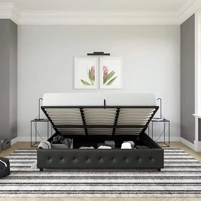 DHP Cambridge Gas Lift King, imitación cuero negro, cabecero y pie de cama acolchados Foto 1 de 4