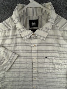 Quiksilver Men Short Sleeve Button Up Shirt White Striped Large Polynosic Adult - Picture 1 of 16