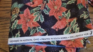 Joann Exclusivo Pointsettas & Cardinals en Tela Algodón Navidad Negro 35" N5 - Imagen 1 de 2