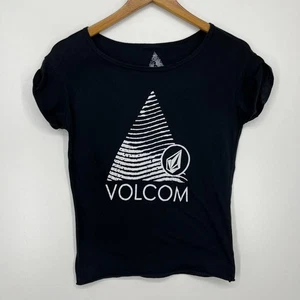 Volcom T-Shirt Women's Size XS Black Logo Round Neck Cotton Blend - Picture 1 of 8