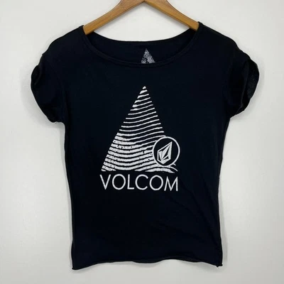 Volcom T-Shirt Women's Size XS Black Logo Round Neck Cotton Blend - Image 1 of 4