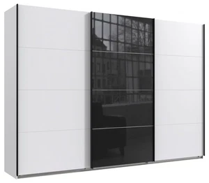 MODERNER KLEIDERSCHRANK MIT SCHIEBETÜREN WEISS / SCHWARZ HOCHGLANZ - Bild 1 von 3