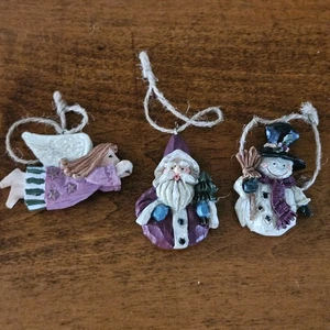 3 Christmas Tree Ornaments Santa Claus Snowman Angel Vintage 90s Holiday Decor - Picture 1 of 3
