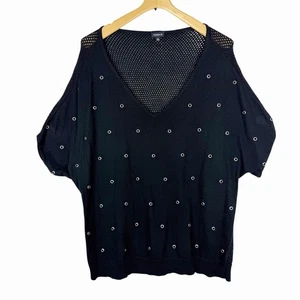 Vintage Torrid schwarz Kurzarm Netz Rücken Strick Top Metall Ösen Größe 3 3X - Bild 1 von 11