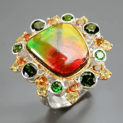 Jewellery 14 ct+ Natural Ammolite Ring 925 Sterling Silver Size 7.5 /R436332 - Image 1 of 4
