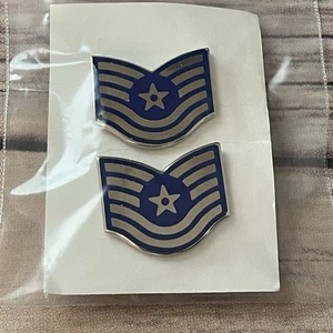 US Military Air Force USAF Rank Collar Pin Technical Sergeant E-6 TSGT 1 Pair - Picture 1 of 2