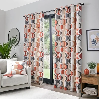 Fusion Retro Geometric Curtains – Spice Orange – W168 x L229cm – 2 Panels – 100% - Image 1 of 4