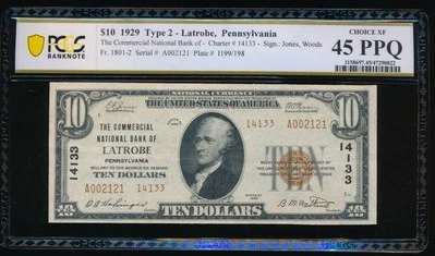 AC 1929 $10 Commercial National Bank Latrobe, Pennsylvania Ch #14133 PCGS 45PPQ - Image 1 of 2