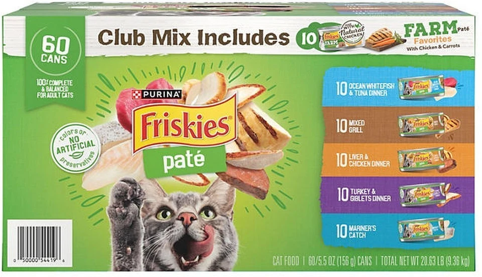 Purina Friskies Wet Cat Food Adult Paté Variety Pack 60 Cans -