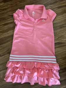 PRE-OWNED ADIDAS LITTLE GIRLS SPORTY PINK RUFFLE SS POLO DRESS Sz 6x - Picture 1 of 5