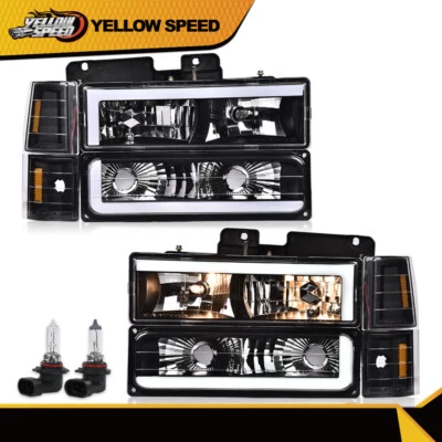 Fit For 88-98 Chevy GMC Sierra C/K Silverado Black LED Tube Headlights Headlamp - Bild 1 von 4