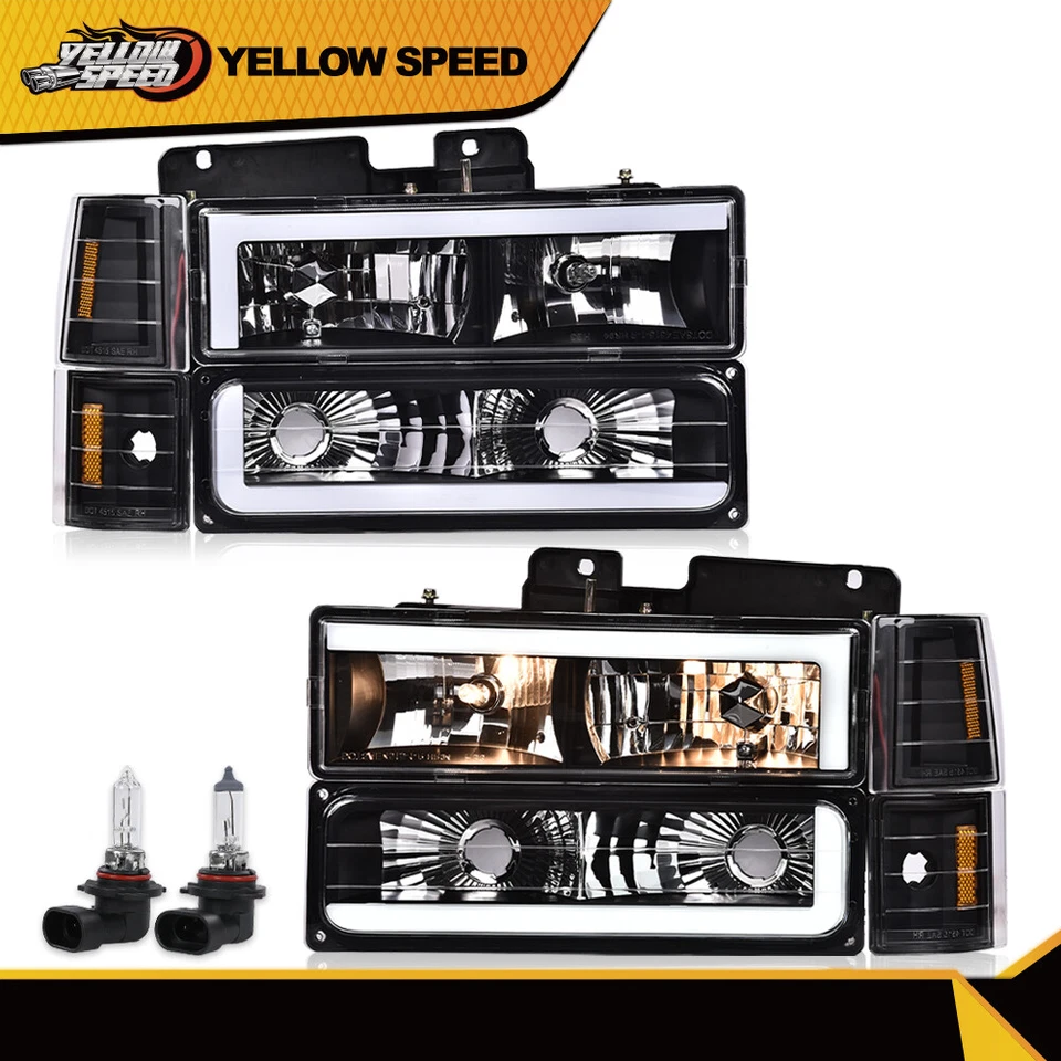 Faros de tubo LED negros aptos para Chevy GMC Sierra C/K Silverado 88-98 Foto 1 de 4