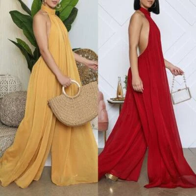 女式性感宽腿晚会长款雪纺连身裤正式连身裤连身裤连身裤 — 第 1/4 张图片