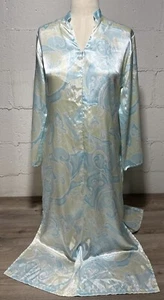 Jones New York Blu/Green Floral Kimono Full Length Lightweight Satin Robe S/M - Picture 1 of 13
