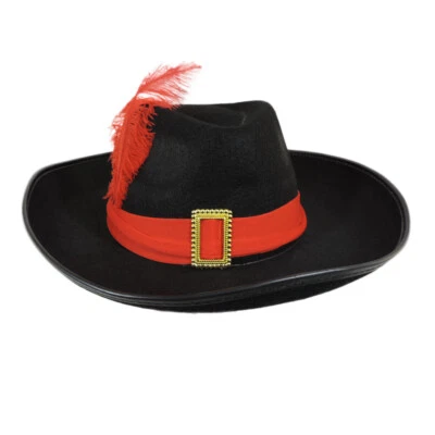 Disfraz Sombrero Tres Mosqueteros Pirata Teatral con Faja Roja y Pluma Foto 1 de 4