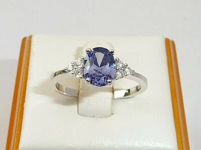 Anello da donna in argento sterling 925 con tanzanite e zaffiro bianco - Immagine 1 di 4