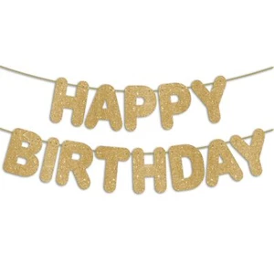 Pre-Strung Happy Birthday Banner Gold Glitter Banner Golden 30th 40th 50th 60... - Picture 1 of 6