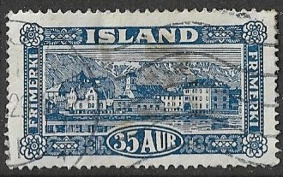 1925 - Iceland 35e Blue - View of Reykjavik Good Used SG154 Mi#117 - Image 1 of 1