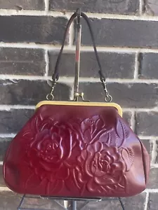 NWT Patricia Nash Annie Ruby Red Leather Frame Satchel c/b Clutch - Picture 1 of 3