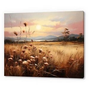 Paisaje de prado de flores del campo de colección, estampado antiguo en el campo, malhumorado - Imagen 1 de 9