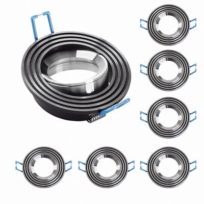 6x Telaio di Montaggio Alluminio Argento + Nero 6342 Ø73 MM per Lampadina GU10 - Immagine 1 di 4