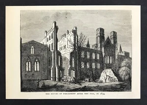 Casas del parlamento después del incendio en 1834 Westminster Londres xilografía 1878 - Imagen 1 de 2