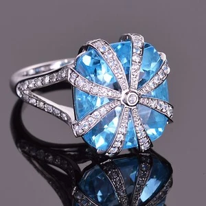 Blue Topaz Ring with White Sapphires in 14k White Gold - Picture 1 of 4