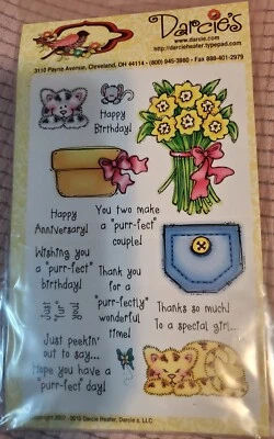 Juego de sellos de goma montados con temática de gato Darcie's JCS0033 efecto ronroneo nuevo en paquete Foto 1 de 2