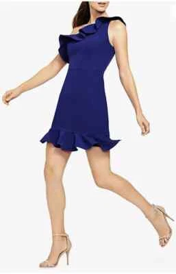 Aidan by Aidan Mattox Flounced One-Shoulder Navy Dress Size 16 - Image 1 of 4