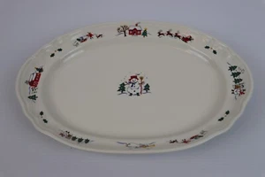 PFALTZGRAFF Christmas Snow Village Snowman 14" Oval Serving Platter - Picture 1 of 8