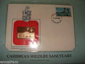 St Lucia FDC w/ 23 kt gold replica Stamp 1985 Wildlife Sanctuary - Picture 1 of 2