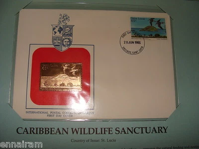 St Lucia FDC w/ 23 kt gold replica Stamp 1985 Wildlife Sanctuary - Image 1 of 2