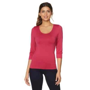 Rhonda Shear 3/4 Sleeve Seamless Tee with Shelf Bra 495-095 Magenta , Size Large - Picture 1 of 2