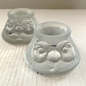2 VTG SANTA CLAUS CRYSTAL CANDLE HOLDERS SWEDEN NYBRO 1985 ICICLE GLASS FROSTED - Picture 1 of 12